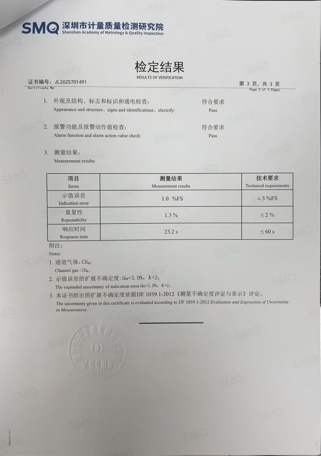 索富通GT-9801TC探測(cè)器通過深圳計(jì)量院檢測(cè)，各項(xiàng)指標(biāo)均達(dá)標(biāo)(圖3)